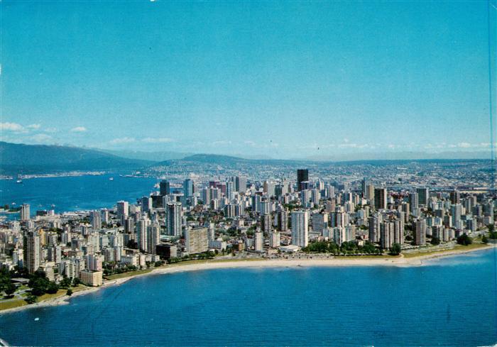 Vancouver BC Canada Aerial view of English Bay and Downtown Vancouver
