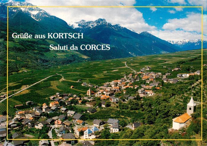 Kortsch Suedtirol Fliegeraufnahme mit Ortlergruppe