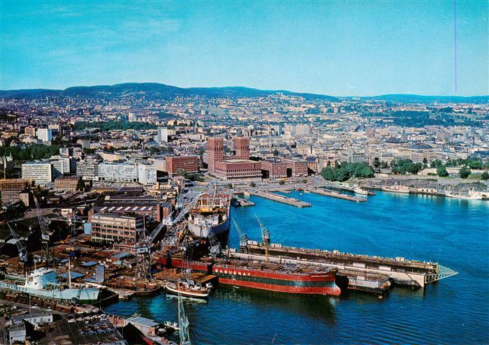 Oslo  Norway Havna og Radhuset Fliegeraufnahme