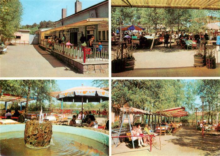 Jeggeleben Ausflugsgaststaette Feine Sache Terrasse Garten Brunnen Schaukel