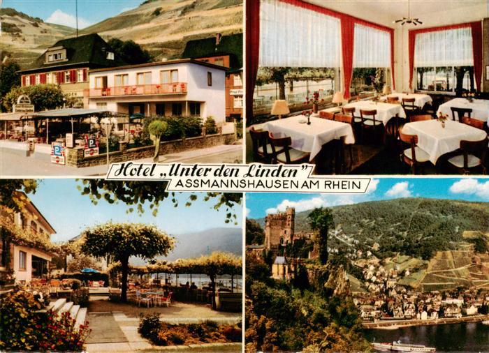 Assmannshausen Rhein Hotel Unter den Linden Gastraum Terrasse Burg Rheinstetten