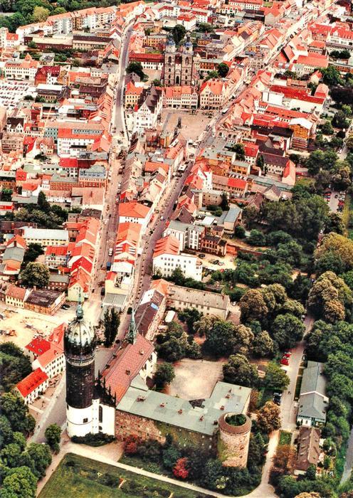 Wittenberg Lutherstadt Stadt mit Schlosskirche Fliegeraufnahme