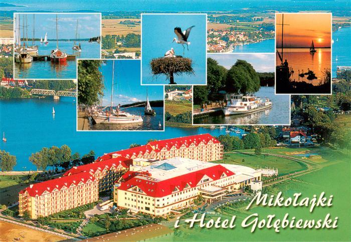 Mikolajki PL Hotel Golebiewski Fliegeraufnahme Hafenpartien Storchennest Panoram
