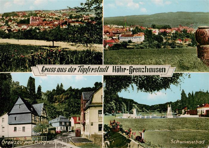 Hoehr-Grenzhausen Panorama Grenau mit Burgruine Schwimmbad