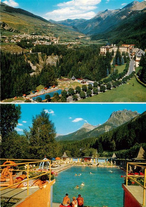 Scuol Tarasp Vulpera Panorama Schwimmbad Vulpera mit Lischana Gruppe