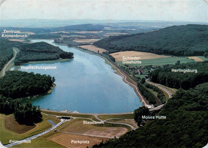 Glashuette Schieder Emmerstausee mit Staudamm Fliegeraufnahme