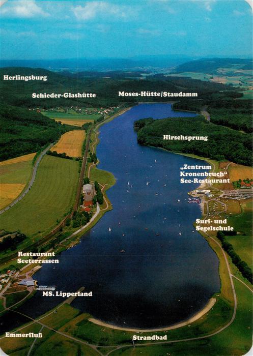 Glashuette Schieder Emmerstausee mit Staudamm Herlingsburg Moses Huette Vogelsch