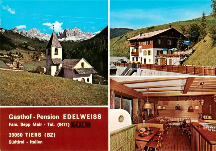 Tiers Tires Rosengarten Trento IT Kirche Gasthof Pension Edelweiss Gastraum
