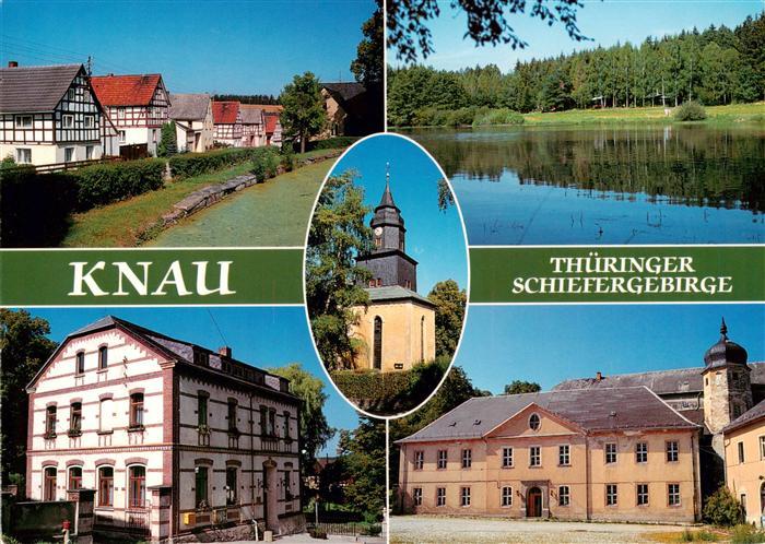 Knau Altenburg Fachwerkhaeuser am Dorfanger Mahlteich Kirche Gemeindeverwaltung