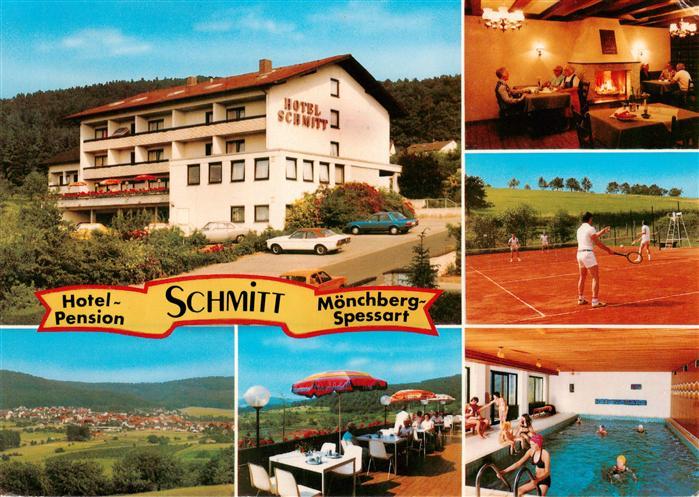 Moenchberg  Spessart Hotel Pension Schmitt Panorama Gaststube Terrasse Tennispla