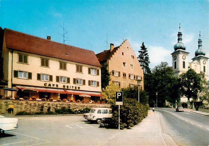 Donaueschingen Blick zur Stadtkirche Cafe Reiter