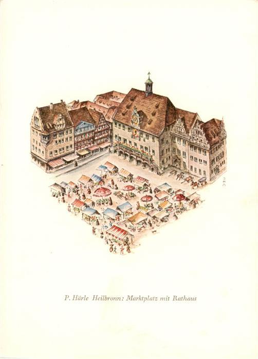 Heilbronn Neckar Marktplatz mit Rathaus Illustration