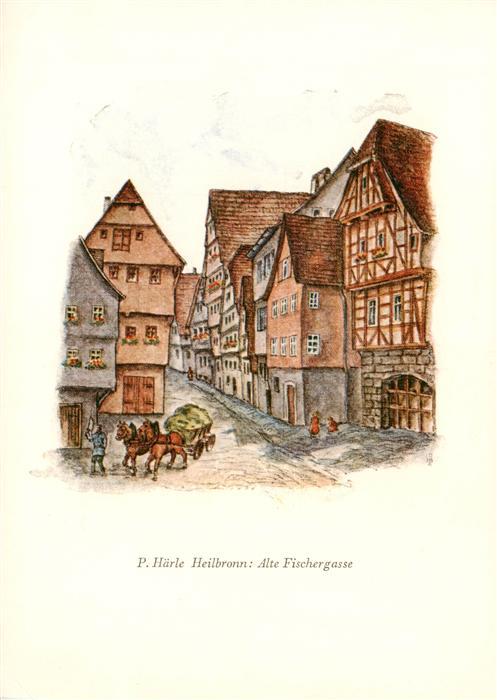 Heilbronn Neckar Alte Fischergasse Kuenstlerkarte