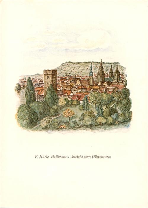Heilbronn Neckar Ansicht vom Goetzenturm Kuenstlerkarte