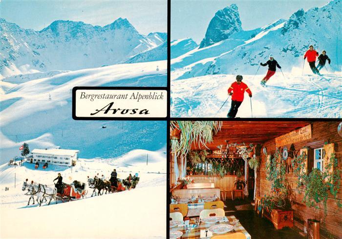 Arosa GR Berghotel Alpenblick Gastraum Pferdeschlittenfahrt Skilaeufer