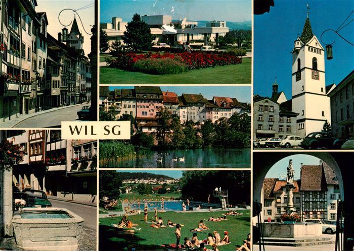 Wil  SG Ortsansichten Brunnen Freibad Kirche Schwanenteich
