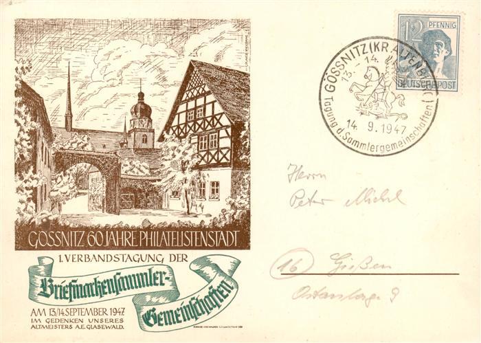 Goessnitz  Thueringen Ortsmotiv 60 Jahre Philatelistenstadt Zeichnung
