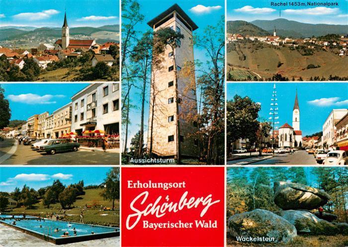 Schoenberg Bayerischer Wald Kirche Aussichtsturm Rachel Ortspartien Schwimmbad W