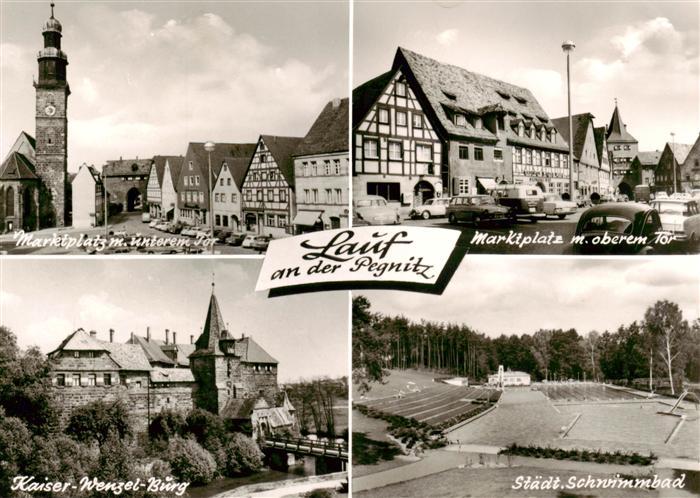 Lauf Pegnitz Marktplatz mit unterem und oberem Tor Kaiser Wenzel Burg Staedt Sch