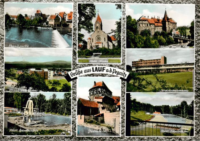 Lauf Pegnitz Pegnitzpartie Kreiskrankenhaus Kath Kirche Kaiser Wenzel Burg Staed