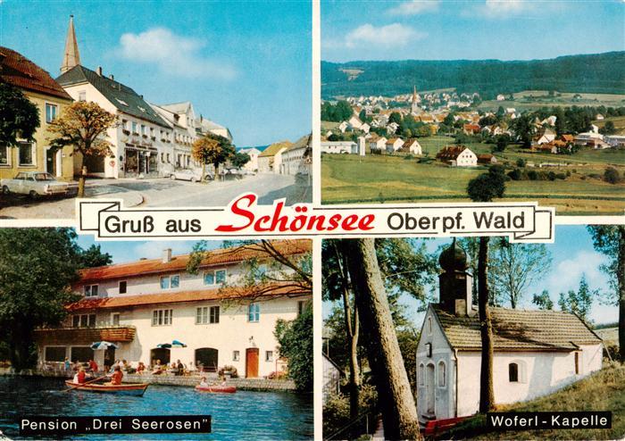 Schoensee Oberpfalz Strassenpartie Panorama Pension Drei Seerosen Woferl Kapelle