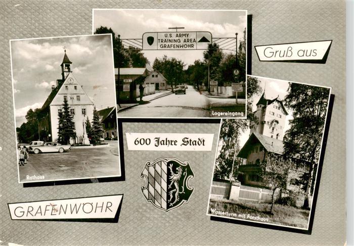 Grafenwoehr Truppenuebungsplatz Rathaus Lagereingang Wasserturm mit Forsthaus