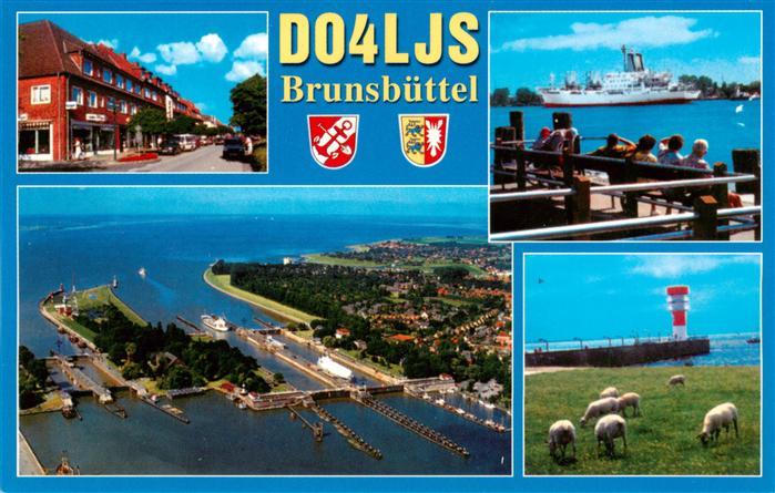 Brunsbuettel Ortspartie Schleuse Fliegeraufnahme Dampfer Leuchtturm