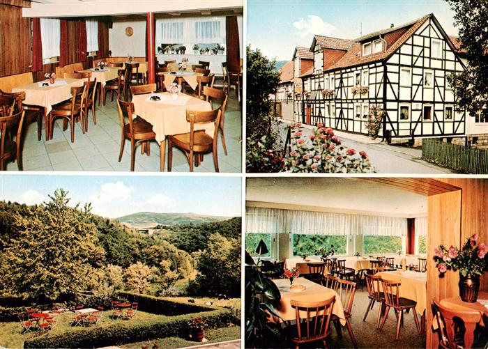 Laubach Hann Muenden Gasthaus zum Braunen Hirsch Gastraeume Freiterrasse