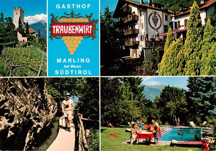 Marling Marlengo IT Burgturm Gasthof Traubenwirt Fussweg Schwimmbad