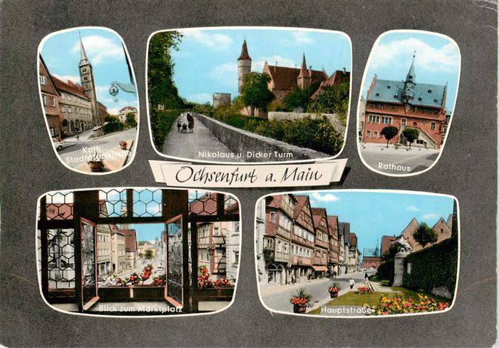 Ochsenfurt Stadtpfarrkirche Nikolaus und Dicker Turm Rathaus Marktplatz Hauptstr