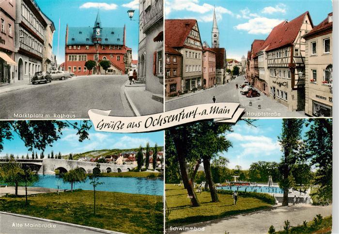 Ochsenfurt Marktplatz Rathaus Hauptstrasse Schwimmbad Alte Mainbruecke