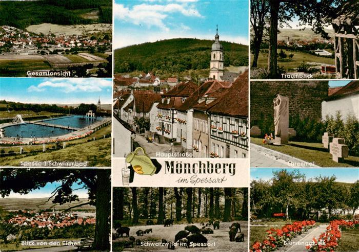 Moenchberg Spessart Gesamtansicht Schwimmbad Hauptstrasse Schwarzwild Ehrenmal