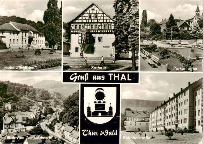 Thal Ruhla Bad Hotel Thalfried Rathaus Parkanlage Blick vom Tempelchen Bahnhofst