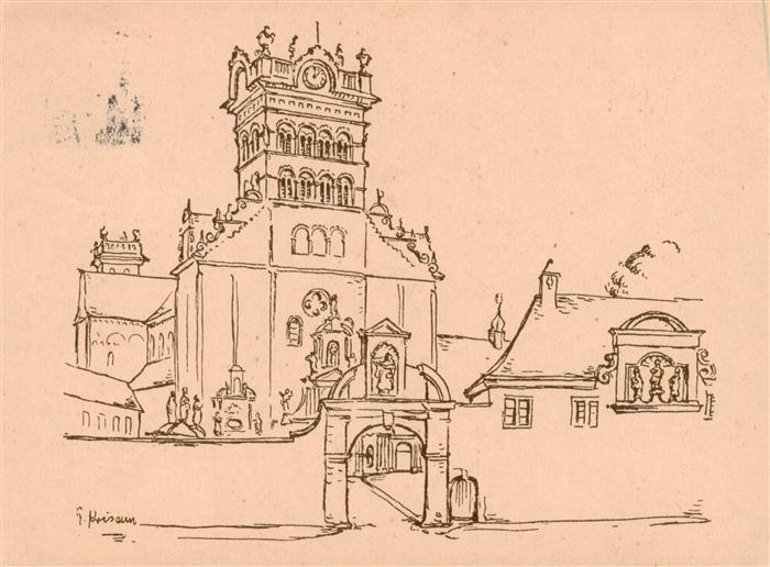 TRIER  CITY 800jaehriges Weihe-Jubilaeum der St. Matthias Basilika Zeichnung Ku