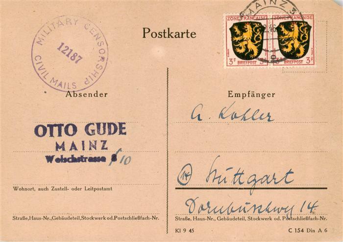 Mainz  Rhein Fa Otto Gude Angebotsanfrage