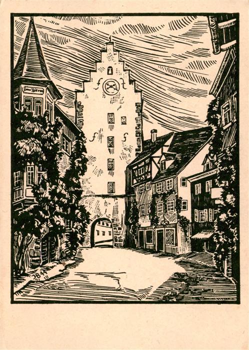 Meersburg Bodensee Stadttor Linolschnitt