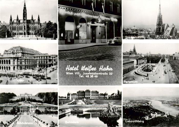 Wien AT Hotel Weisser Hahn Rathaus Oper Schoenbrunn Belvedere Stephansdom Parlam