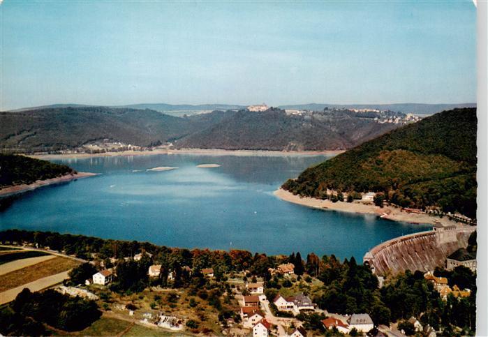 Edersee Fliegeraufnahme mit Sperrmauer und Schloss