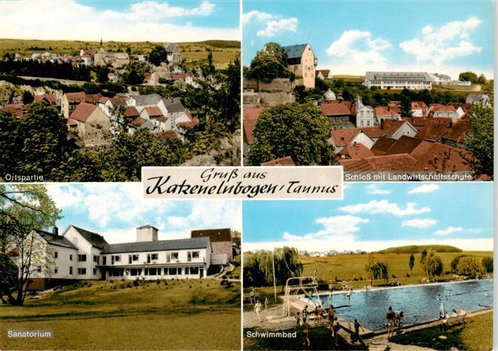 Katzenelnbogen Ortspartie Schloss mit Landwirtschaftsschule Sanatorium Schwimmba