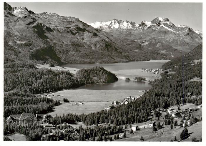 Campfer St Moritz GR und Silvaplana mit Silvaplanersee und Piz La Margna