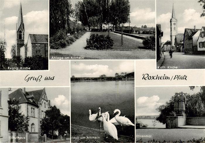 Roxheim Bad Kreuznach Ev Kirche Anlage am Altrhein Kath Kirche Schulhaus Idyll a
