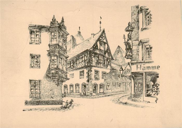 Mainz  Rhein Haus Zum Kuckuck Erker des Kronberger Hof Statue Papst Pius V Zeich