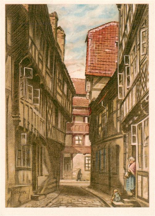 Alt Halberstadt Schiel Sackgasse am Sackplatz Kuenstlerkarte