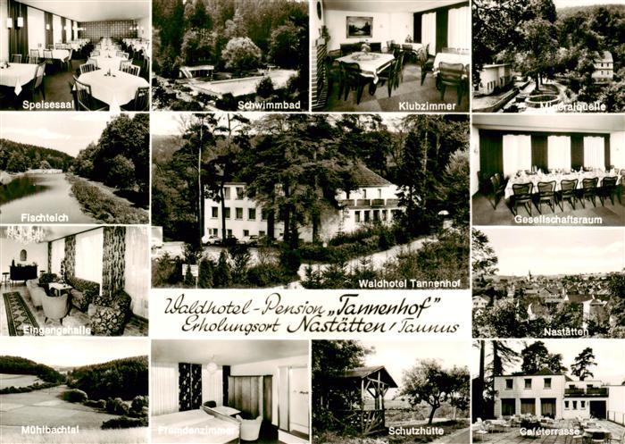 Nastaetten Taunus Waldhotel Tannenhof Speisesaal Schwimmbad Klubzimmer Fischteic