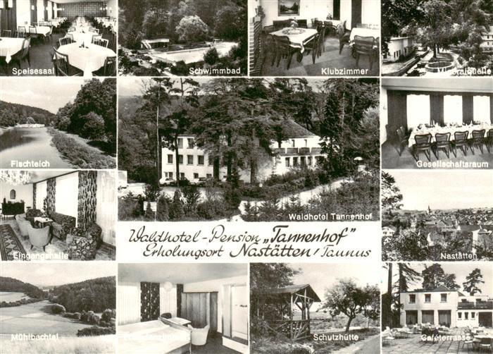 Nastaetten Taunus Waldhotel Tannenhof Speisesaal Schwimmbad Klubzimmer Fischteic