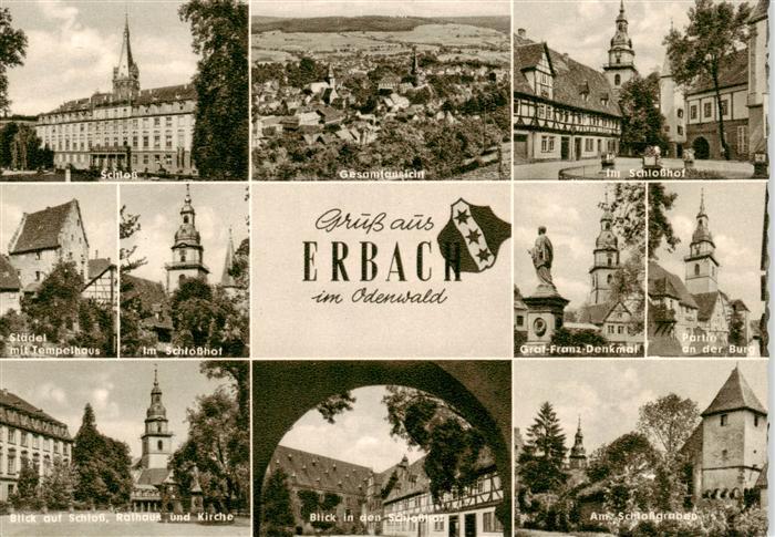 Erbach Odenwald Schloss Panorama Schlosshof Staedel mit Tempelhaus Graf Franz De