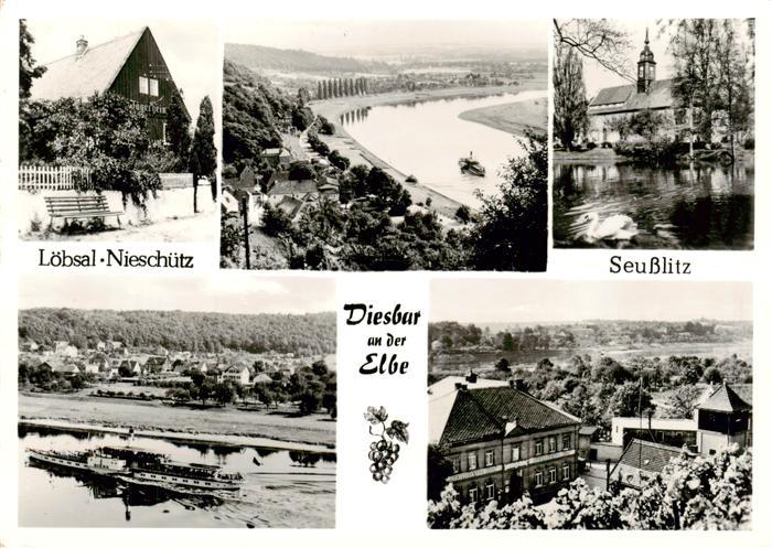 Diesbar-Seusslitz Loebsal Nieschuetz Elbepartie Kirche Teilansichten