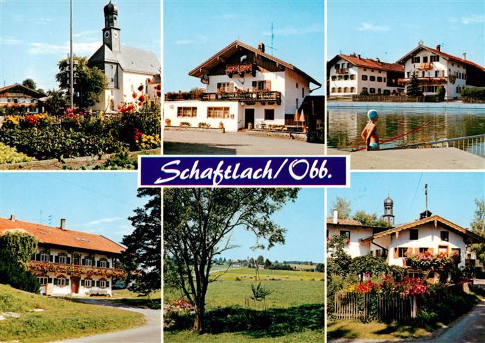 Schaftlach Kirche und Maibaum Gasthaus Pension Kramerberg Badeteich Voralpenland