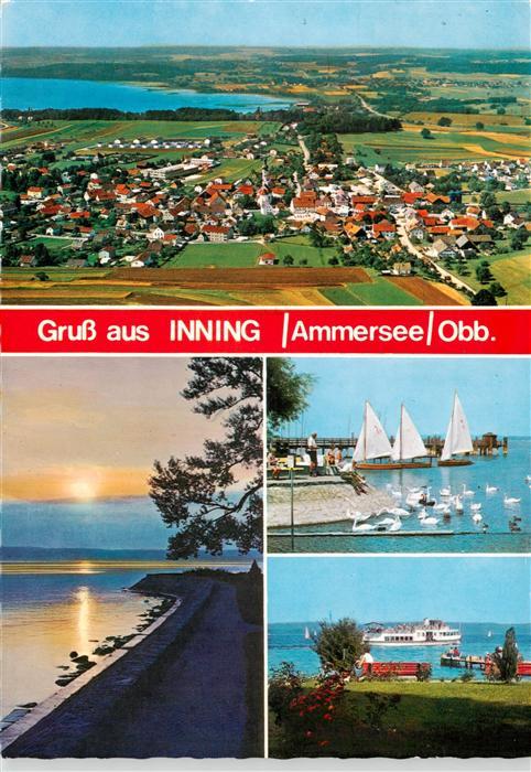Inning Ammersee Fliegeraufnahme Sonnenuntergang Seglerhafen Faehre