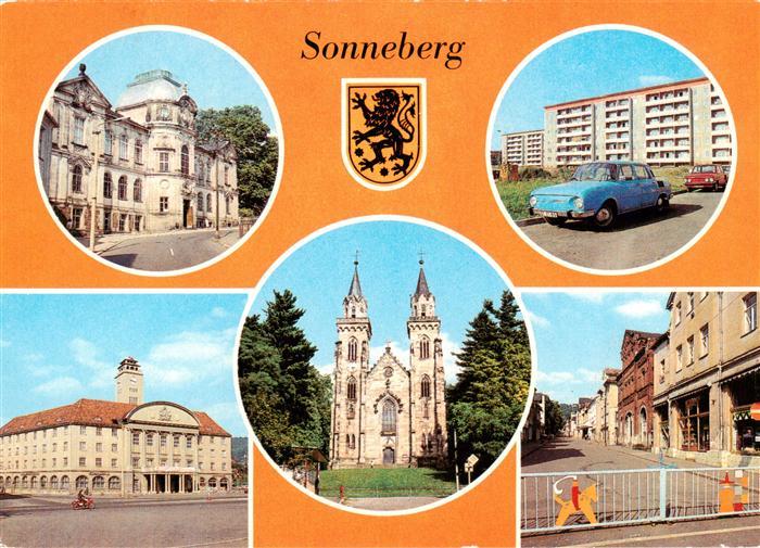 Sonneberg  Thueringen Spielzeugmuseum Kreispflegeheim Rathaus Kirche Fussgaenger